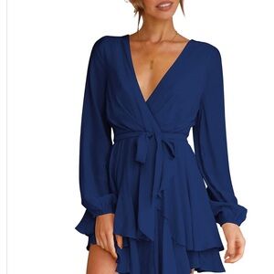 Elegant Navy Blue Wrap Dress